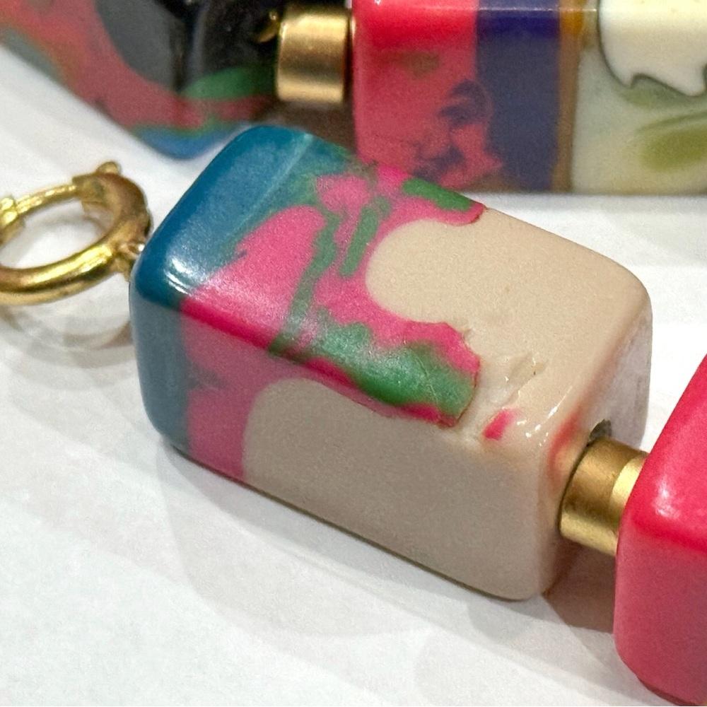 Unique Resin Necklace Beaded with Colorful Square Cube Chunks - Picture 15 of 16